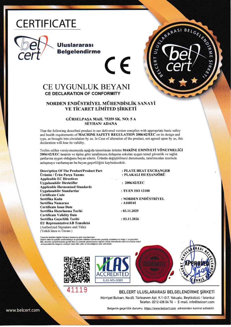 Plakalı Eşanjörü CE Uygunluk Beyanı